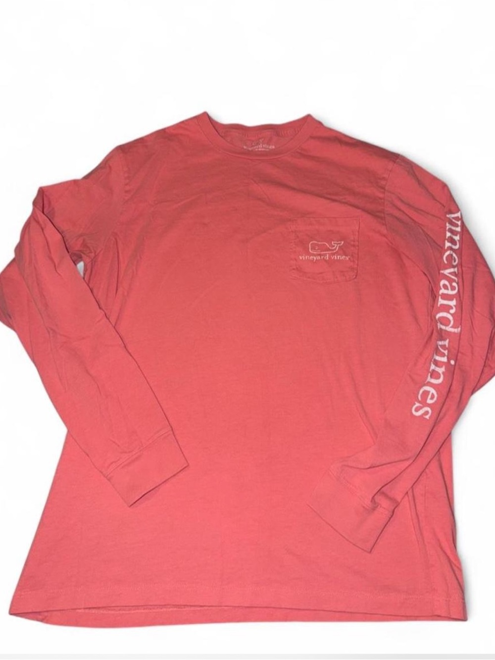 Vineyard Vines Coral Long-Sleeve Pocket Tee with Sleeve Script